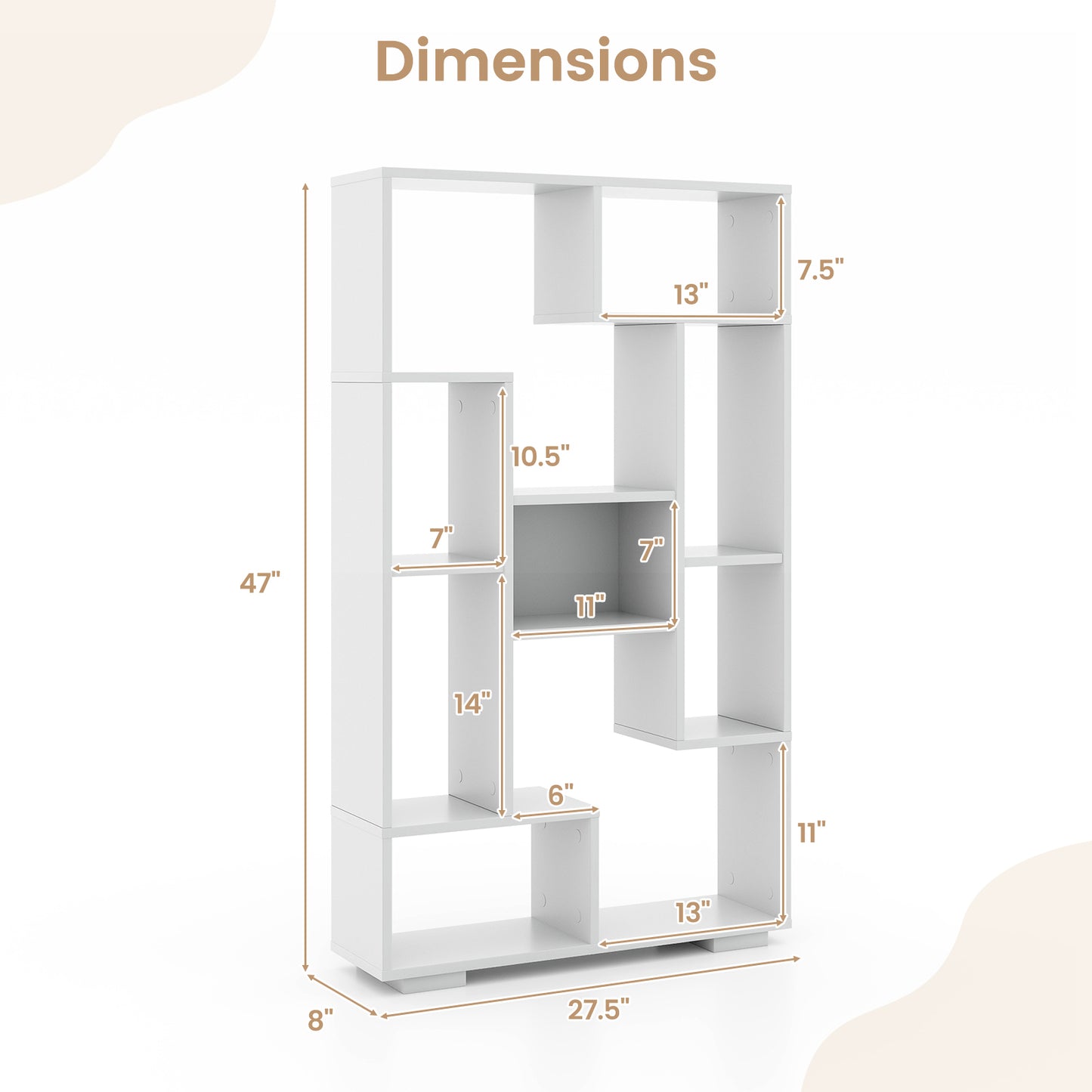 47-Inch Tall Bookshelf for Home Office Living Room-White Kids Crystal