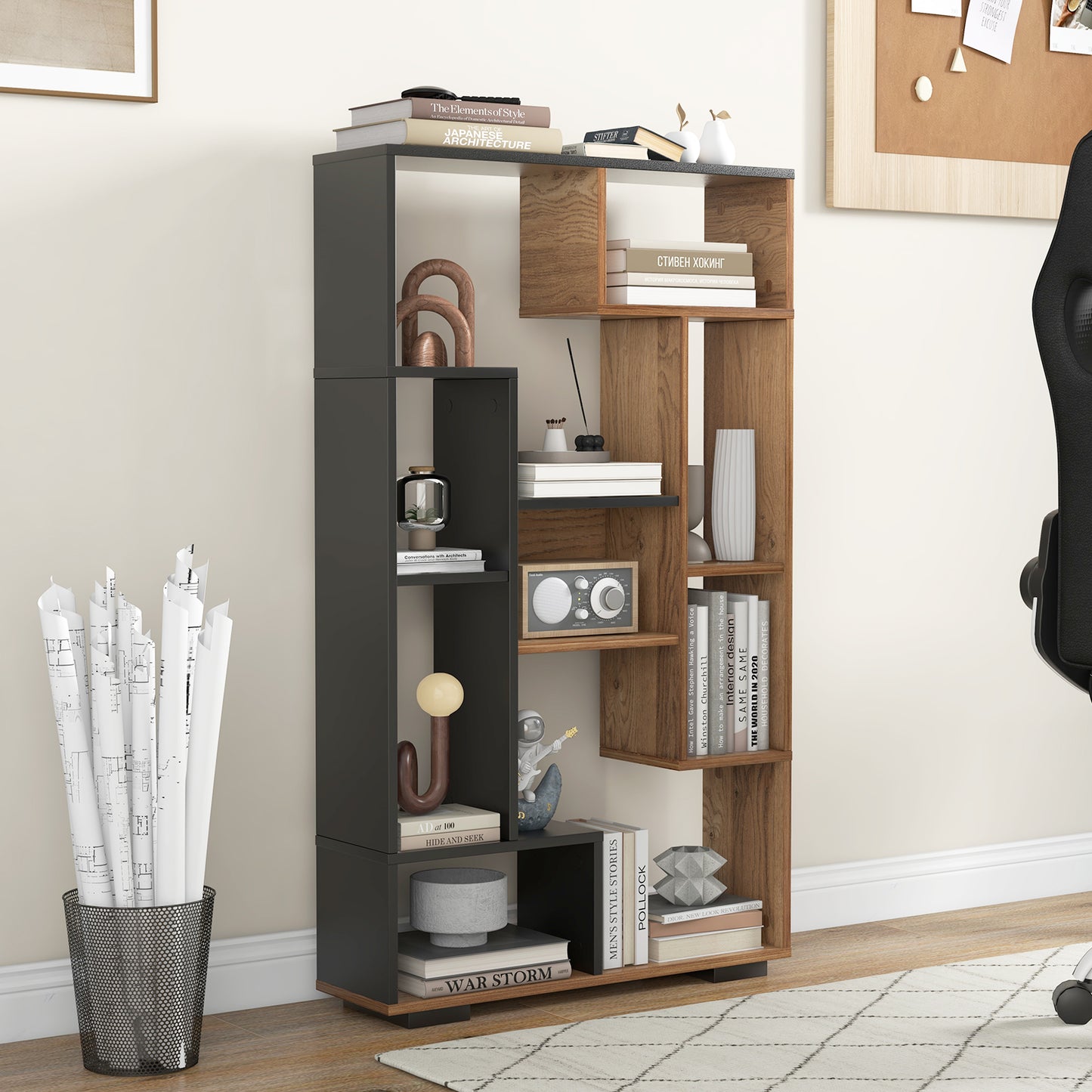47-Inch Tall Bookshelf for Home Office Living Room-Natural & Black Kids Crystal