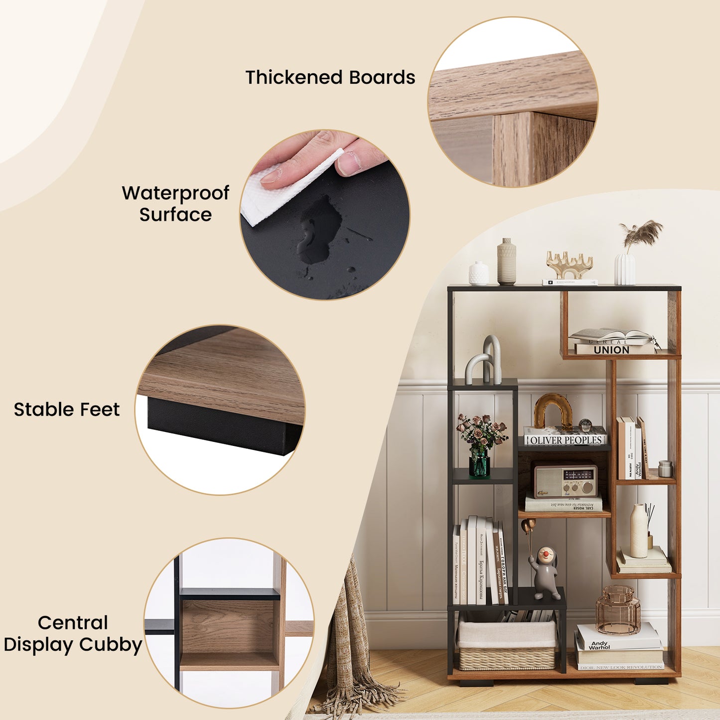 47-Inch Tall Bookshelf for Home Office Living Room-Natural & Black Kids Crystal