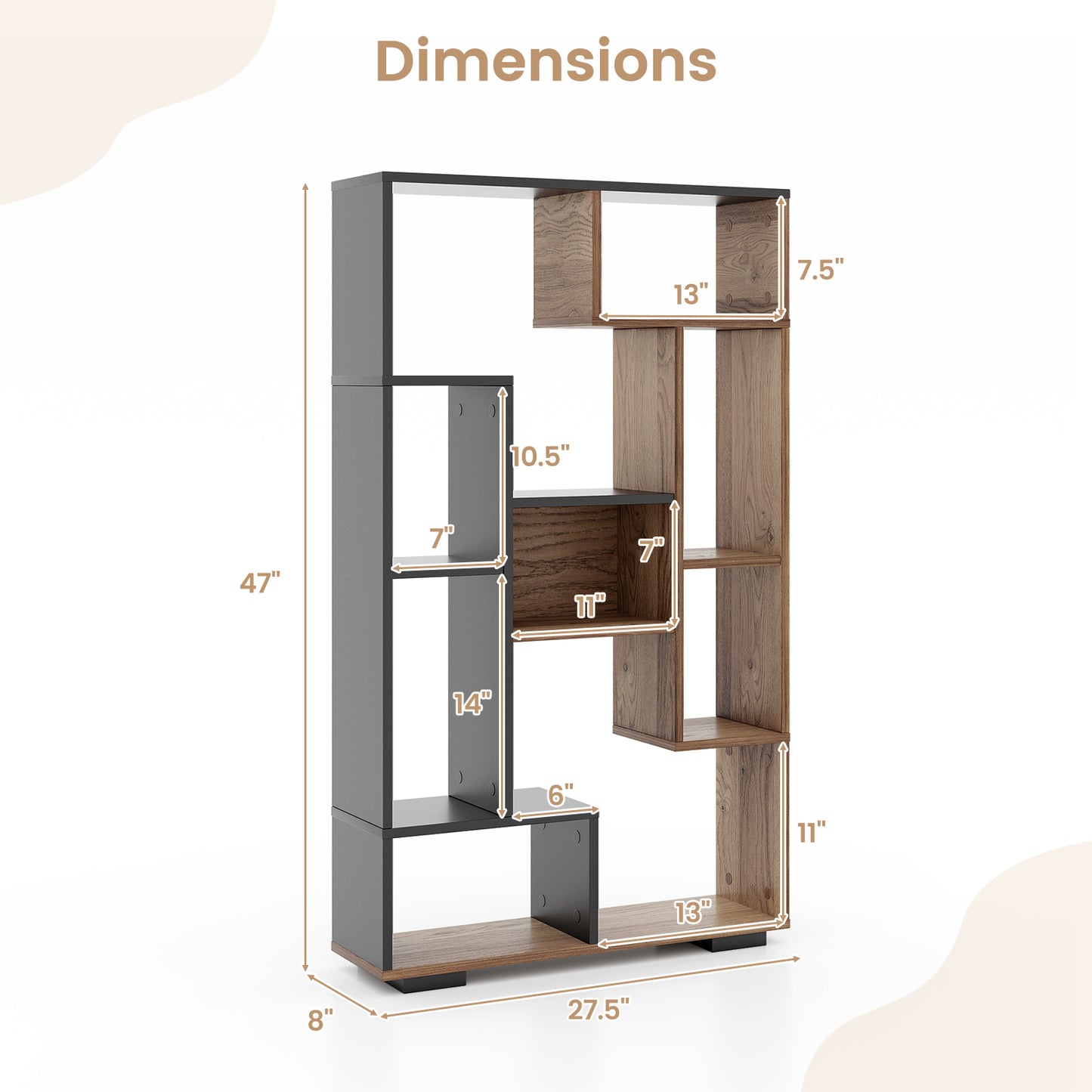 47-Inch Tall Bookshelf for Home Office Living Room-Natural & Black Kids Crystal