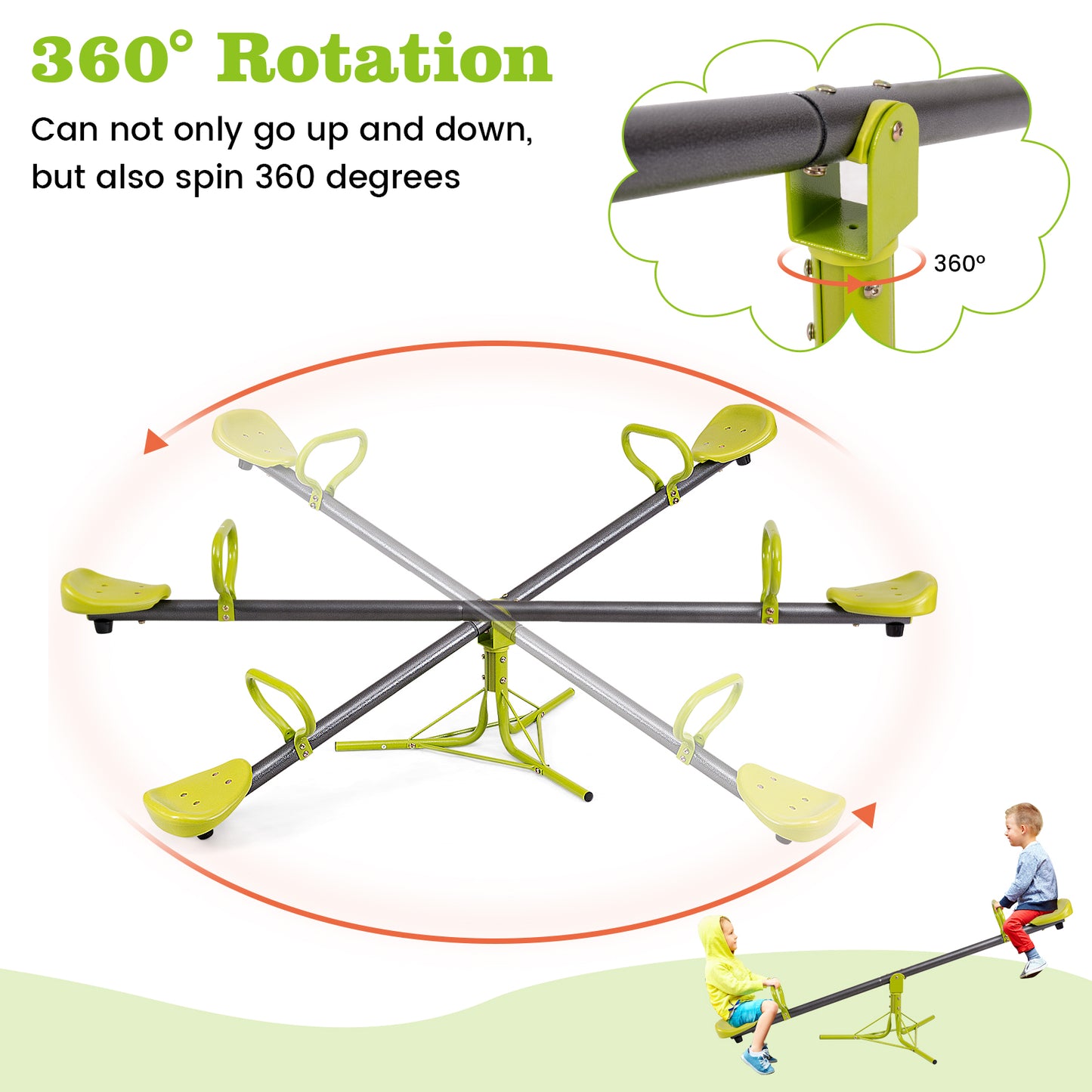 Kids Seesaw Swivel Children Teeter Totter Outdoor Play Set for 2 Children Kids Crystal