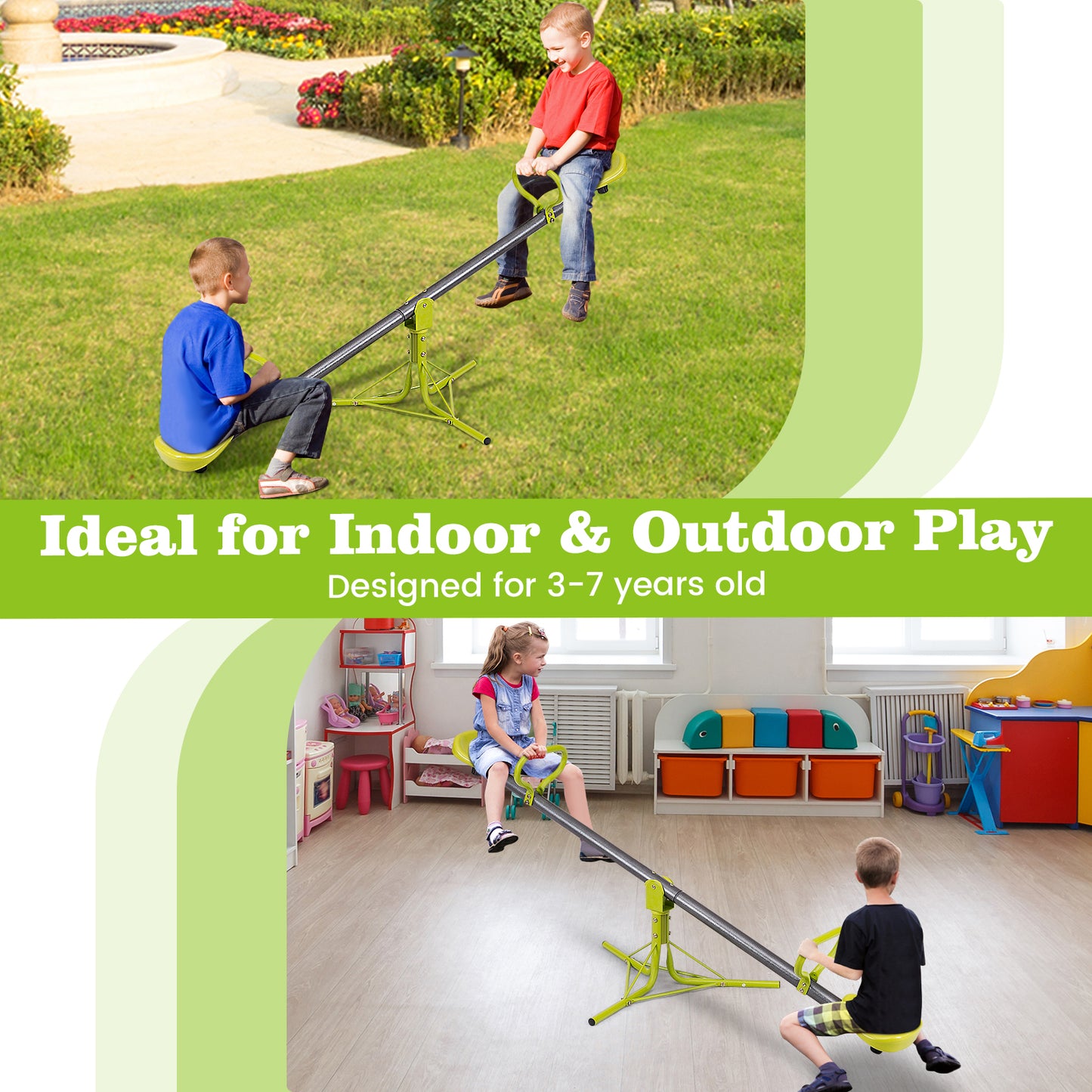 Kids Seesaw Swivel Children Teeter Totter Outdoor Play Set for 2 Children Kids Crystal