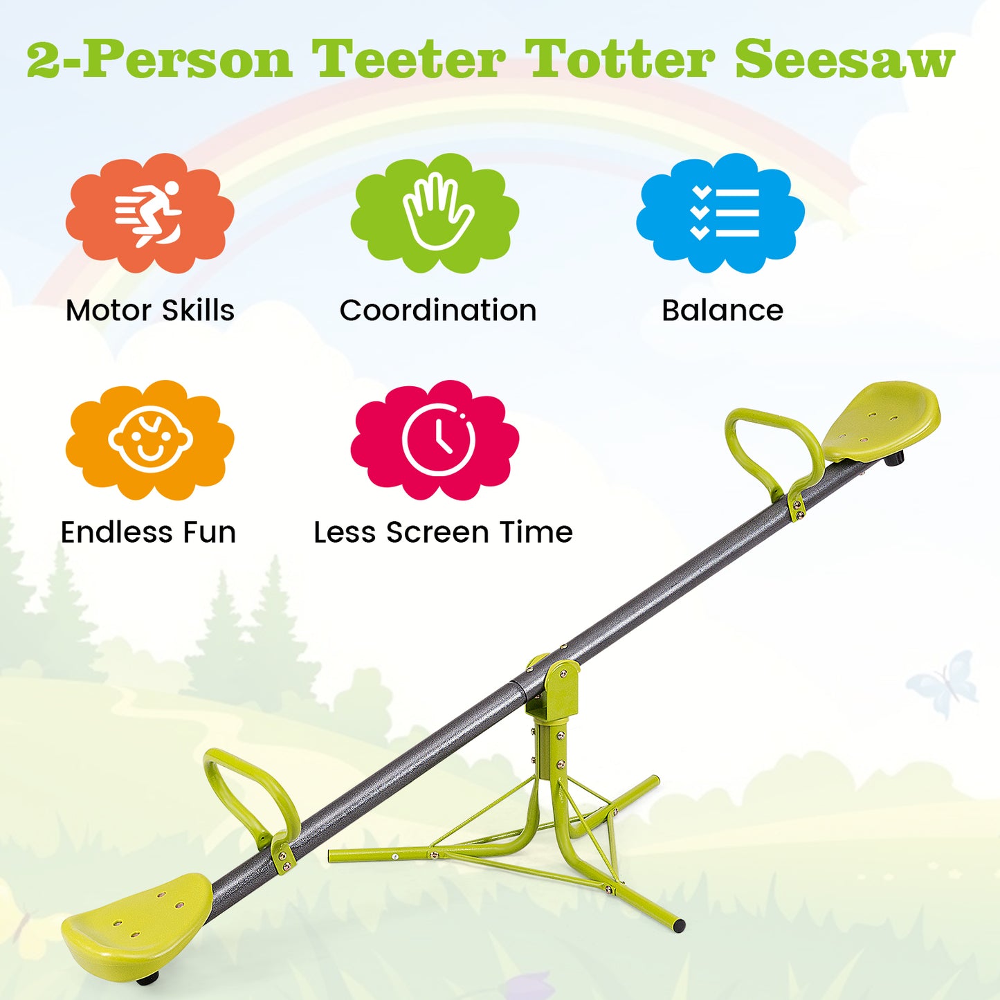 Kids Seesaw Swivel Children Teeter Totter Outdoor Play Set for 2 Children Kids Crystal