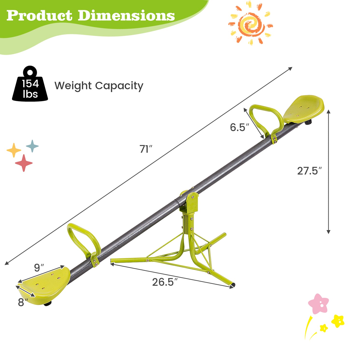 Kids Seesaw Swivel Children Teeter Totter Outdoor Play Set for 2 Children Kids Crystal