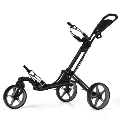 Folding Golf Push Cart with Scoreboard Adjustable Handle Swivel Wheel-Gray