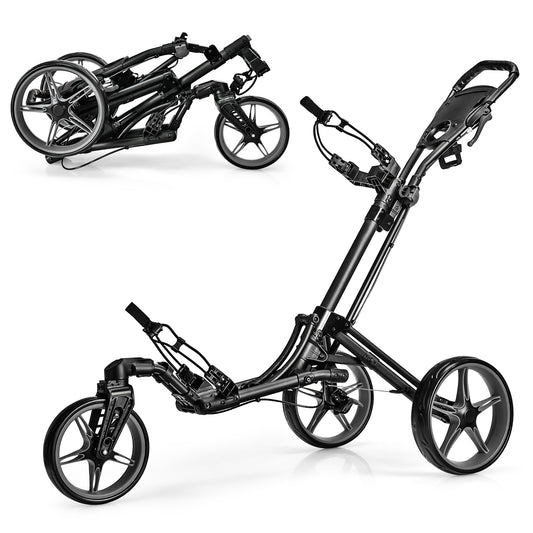 Folding Golf Push Cart with Scoreboard Adjustable Handle Swivel Wheel-Gray Kids Crystal