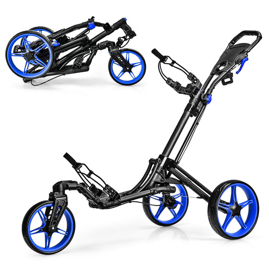 Folding Golf Push Cart with Scoreboard Adjustable Handle Swivel Wheel-Blue Kids Crystal