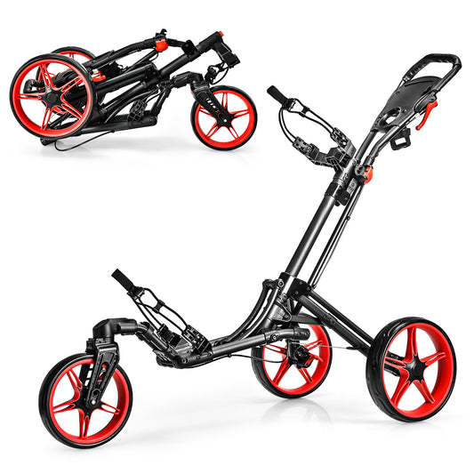 Folding Golf Push Cart with Scoreboard Adjustable Handle Swivel Wheel-Red Kids Crystal