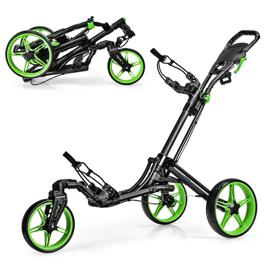 Folding Golf Push Cart with Scoreboard Adjustable Handle Swivel Wheel-Green Kids Crystal