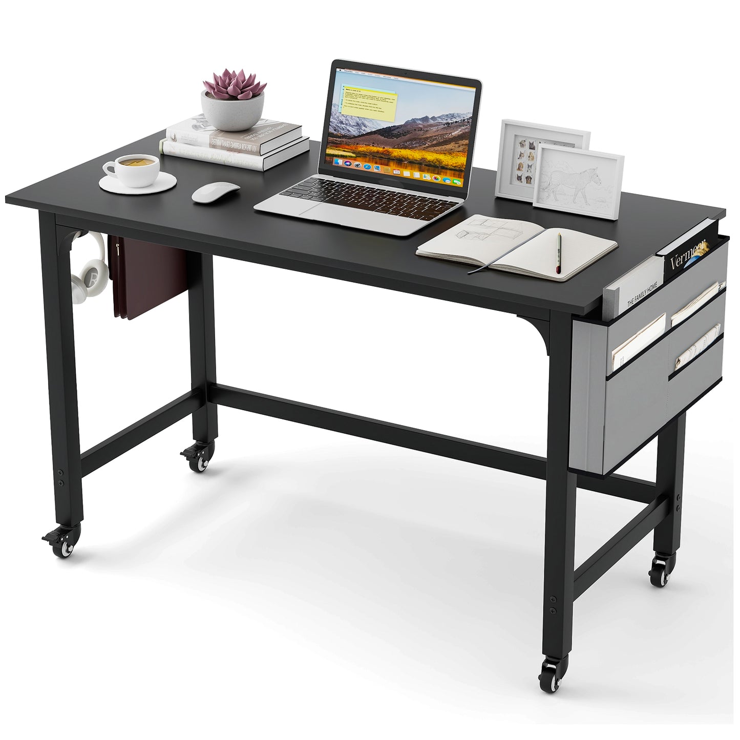 48 Inch Mobile Computer Workstation with 4 Smooth Casters-Black Kids Crystal