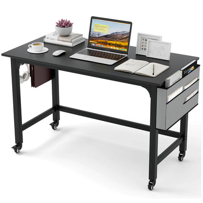 48 Inch Mobile Computer Workstation with 4 Smooth Casters-Black