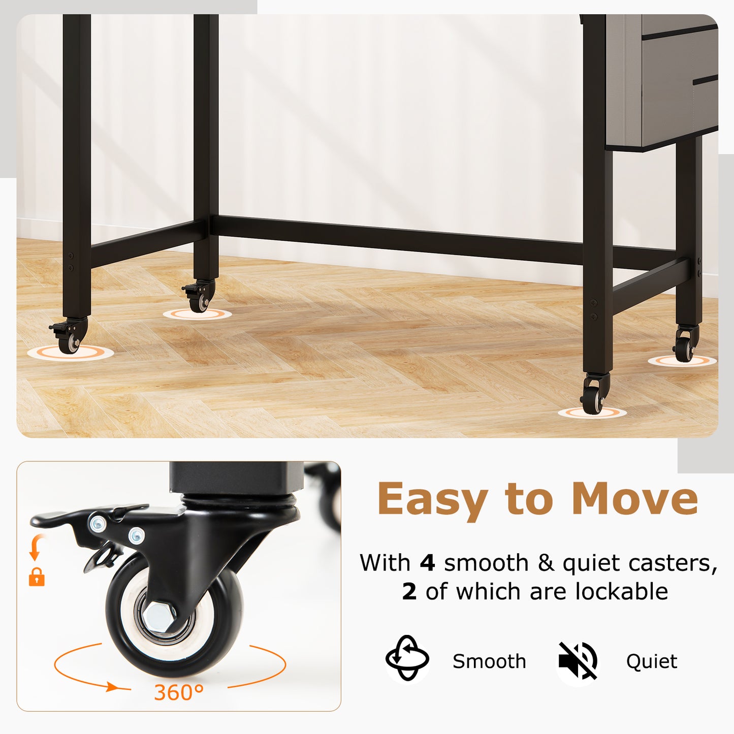 48 Inch Mobile Computer Workstation with 4 Smooth Casters-Black Kids Crystal