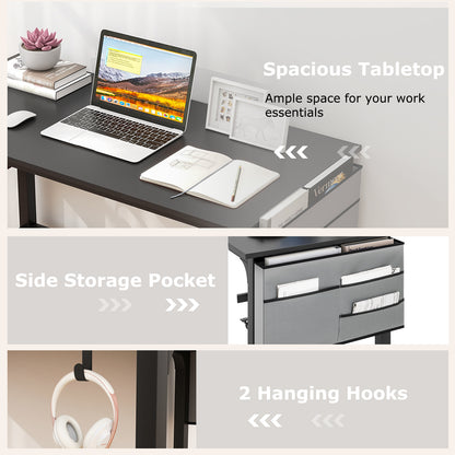 48 Inch Mobile Computer Workstation with 4 Smooth Casters-Black