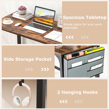 Rolling Home Office Computer Desk with Detachable Fabric Bag-Rustic Brown