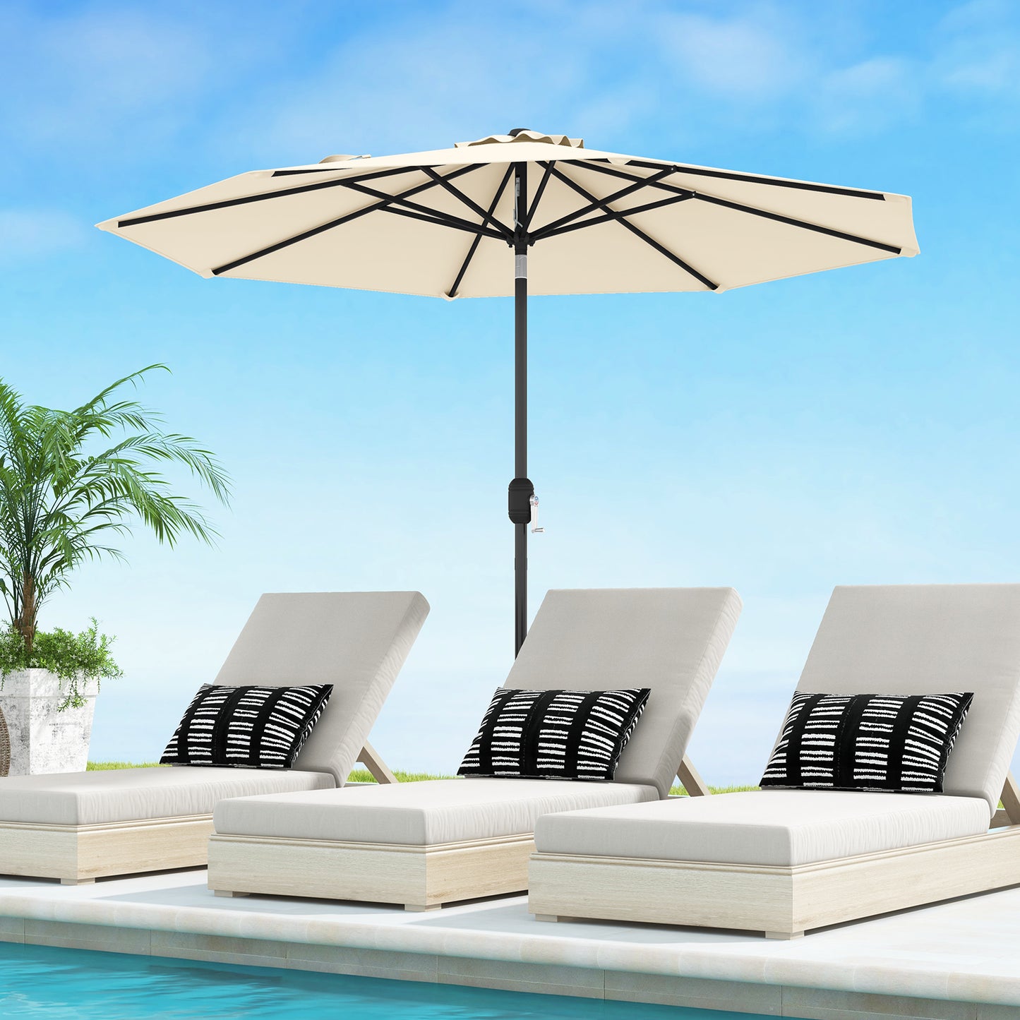 9 ft Outdoor Market Patio Table Umbrella Push Button Tilt Crank Lift-Beige Kids Crystal