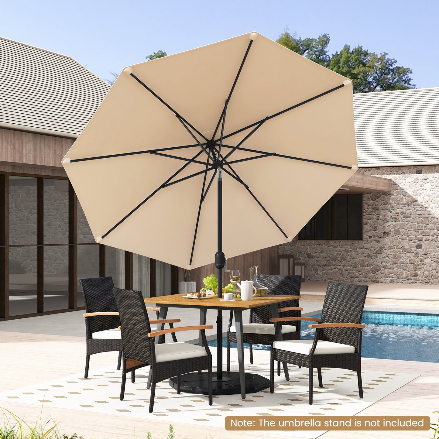 9 ft Outdoor Market Patio Table Umbrella Push Button Tilt Crank Lift-Beige Kids Crystal