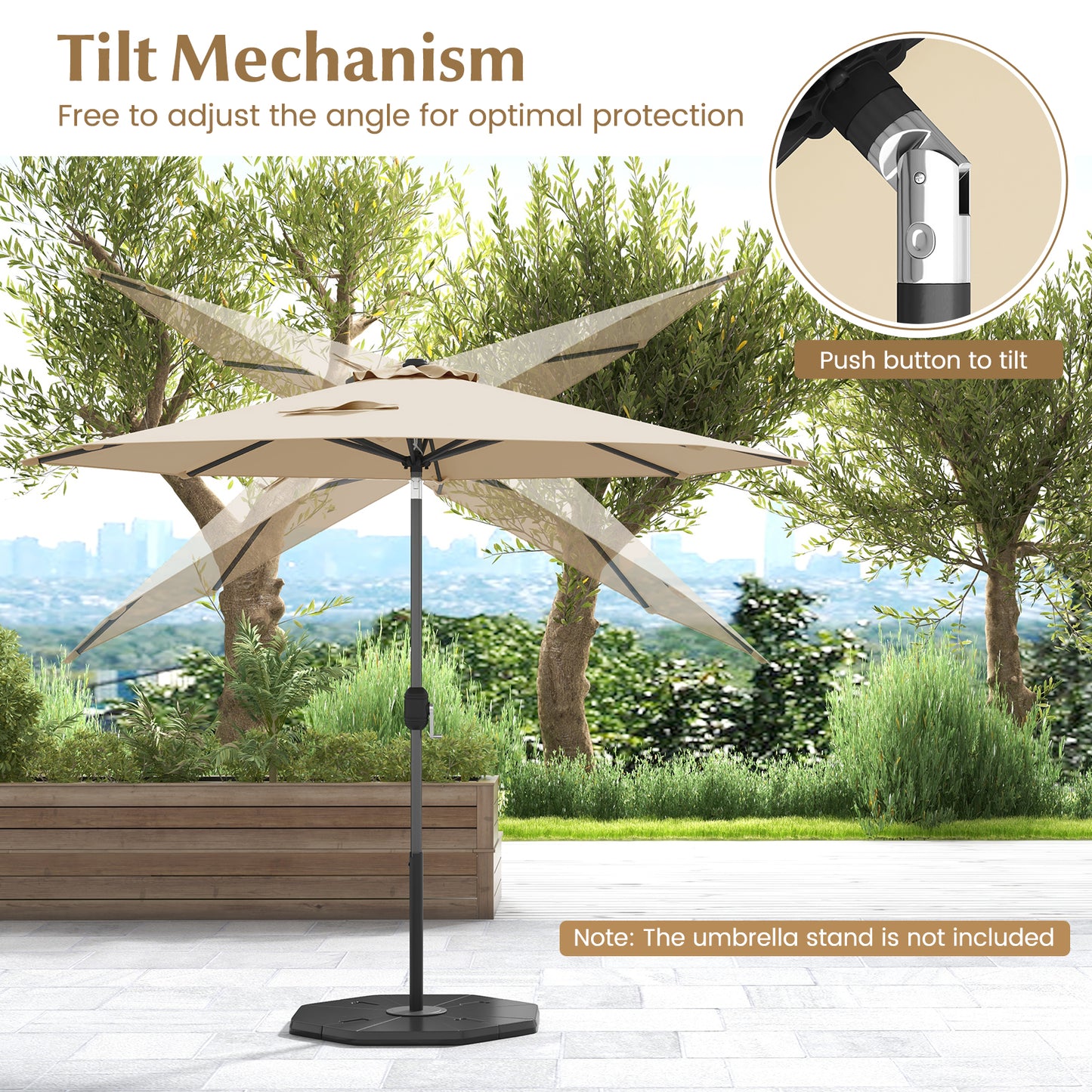9 ft Outdoor Market Patio Table Umbrella Push Button Tilt Crank Lift-Beige Kids Crystal