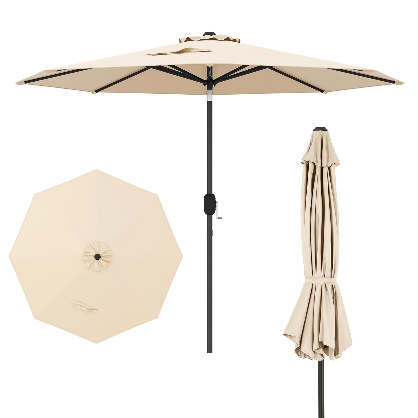 9 ft Outdoor Market Patio Table Umbrella Push Button Tilt Crank Lift-Beige Kids Crystal