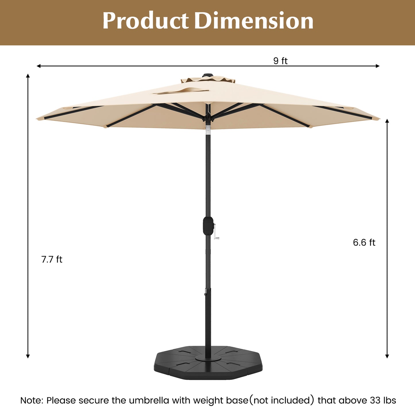 9 ft Outdoor Market Patio Table Umbrella Push Button Tilt Crank Lift-Beige Kids Crystal