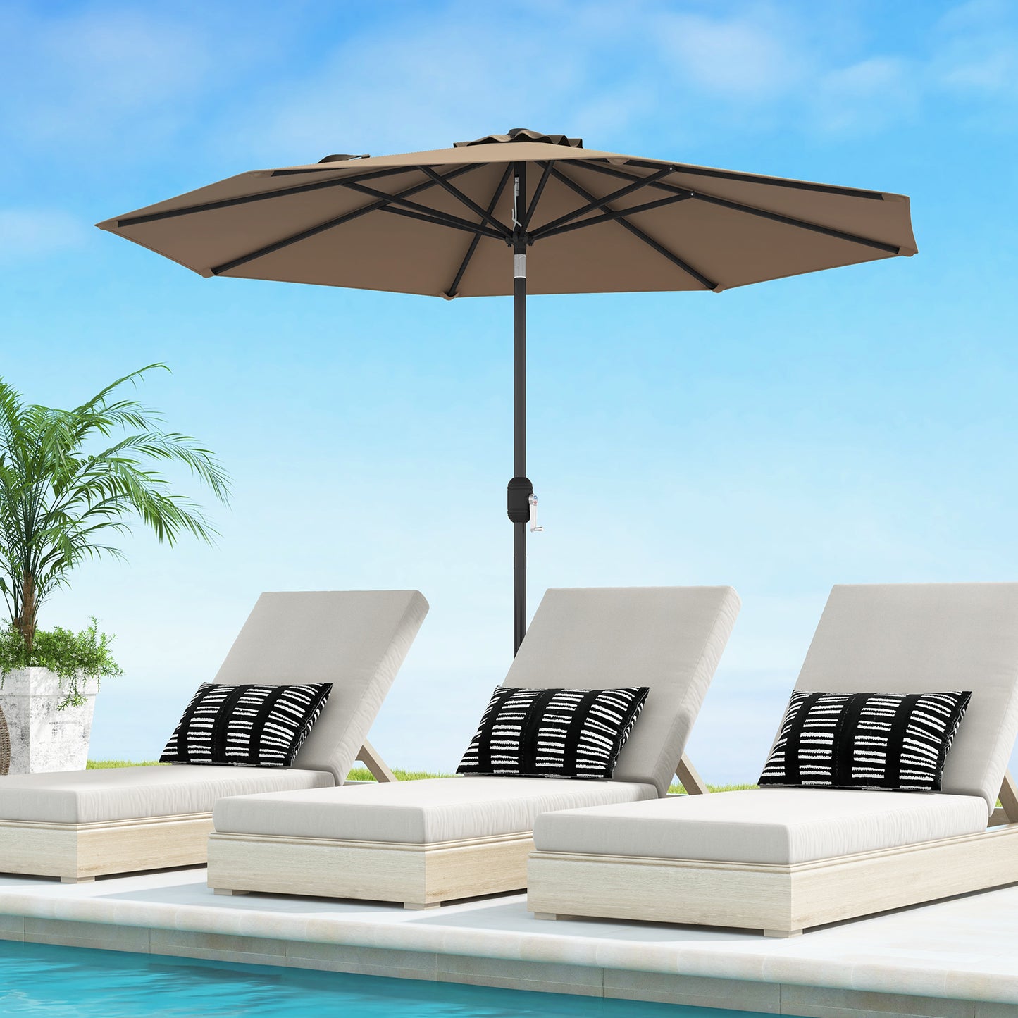 9 ft Outdoor Market Patio Table Umbrella Push Button Tilt Crank Lift-Tan Kids Crystal