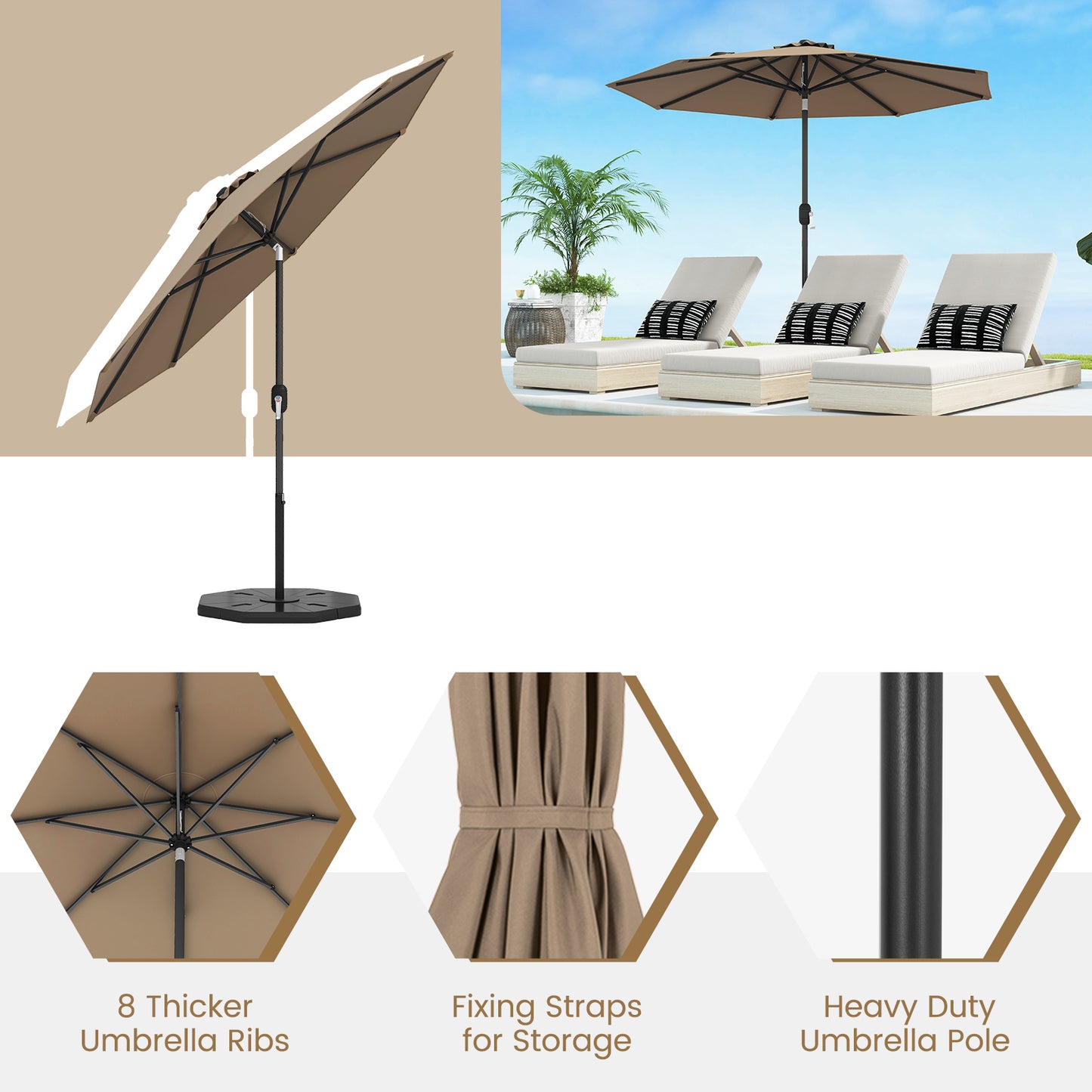 9 ft Outdoor Market Patio Table Umbrella Push Button Tilt Crank Lift-Tan Kids Crystal