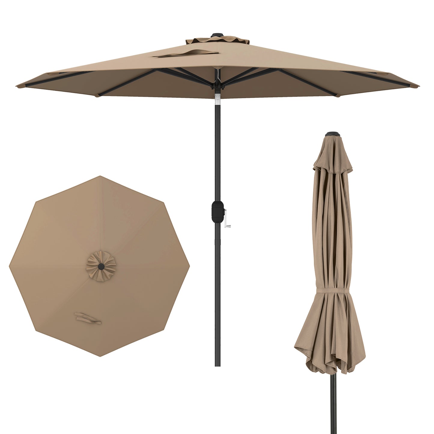 9 ft Outdoor Market Patio Table Umbrella Push Button Tilt Crank Lift-Tan Kids Crystal