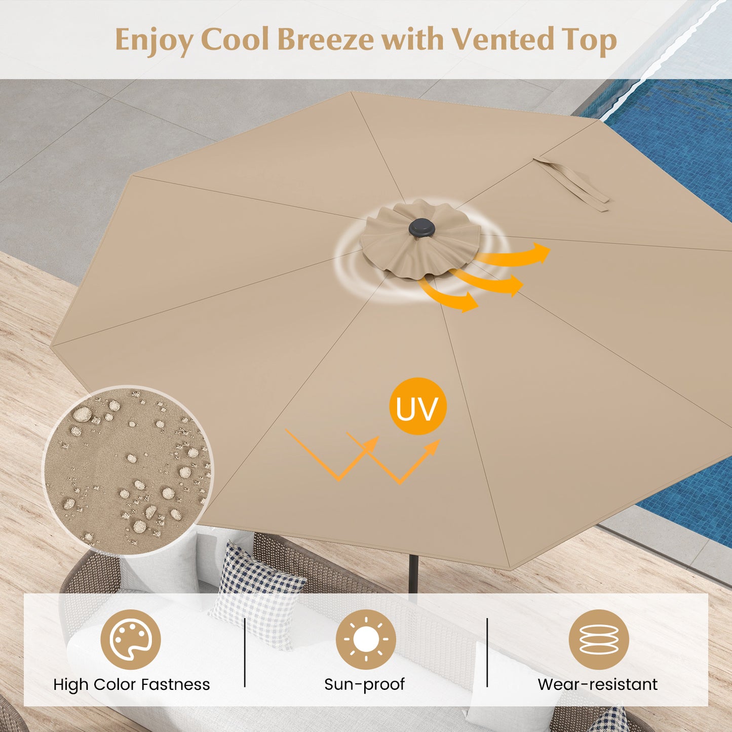 9 ft Outdoor Market Patio Table Umbrella Push Button Tilt Crank Lift-Tan Kids Crystal