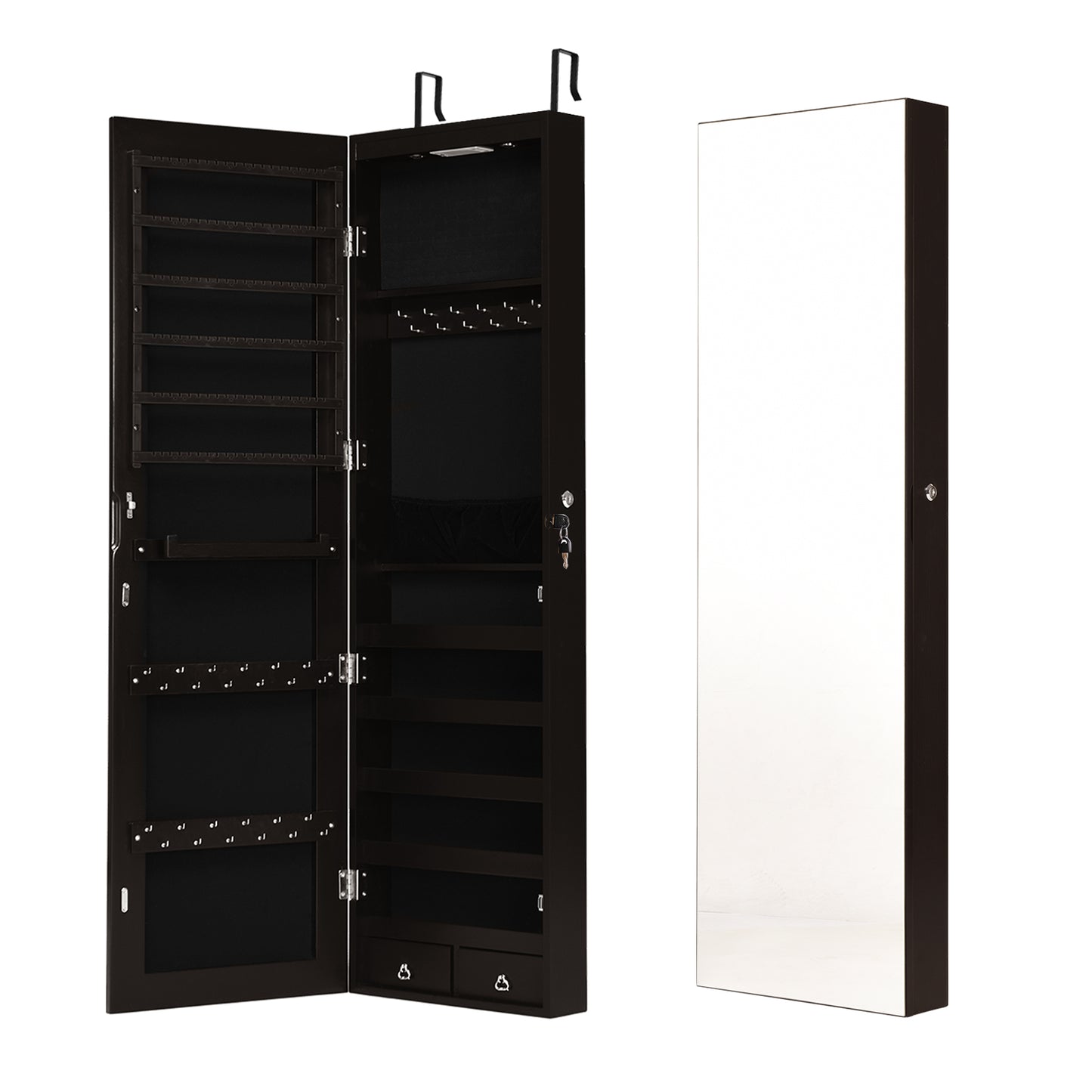 Wall And Door Mounted Mirrored Jewelry Cabinet With Lights-Brown Kids Crystal