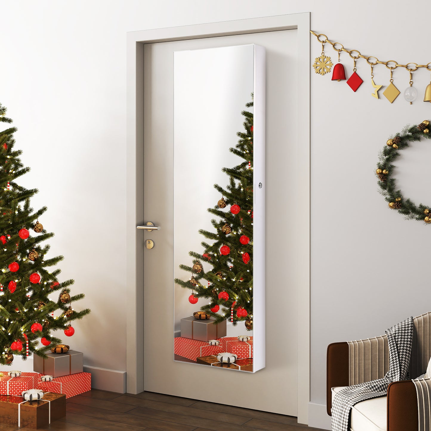 Wall and Door Mounted Mirrored Jewelry Cabinet With Lights-White Kids Crystal