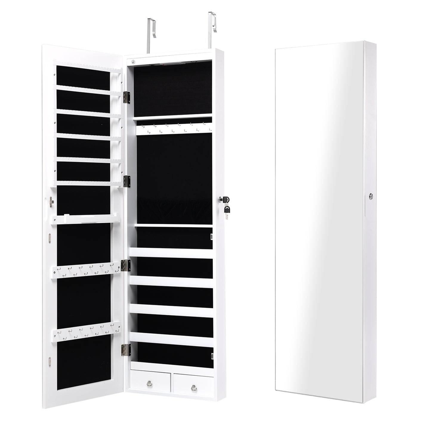 Wall and Door Mounted Mirrored Jewelry Cabinet With Lights-White Kids Crystal