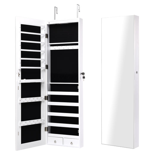 Wall and Door Mounted Mirrored Jewelry Cabinet With Lights-White Kids Crystal