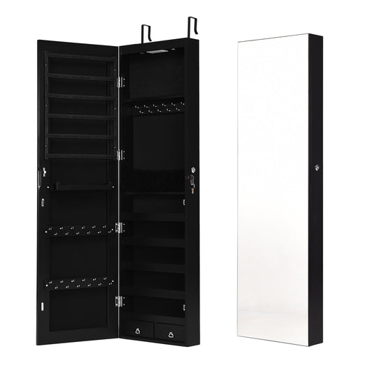 Wall And Door Mounted Mirrored Jewelry Cabinet With Lights-Black Kids Crystal