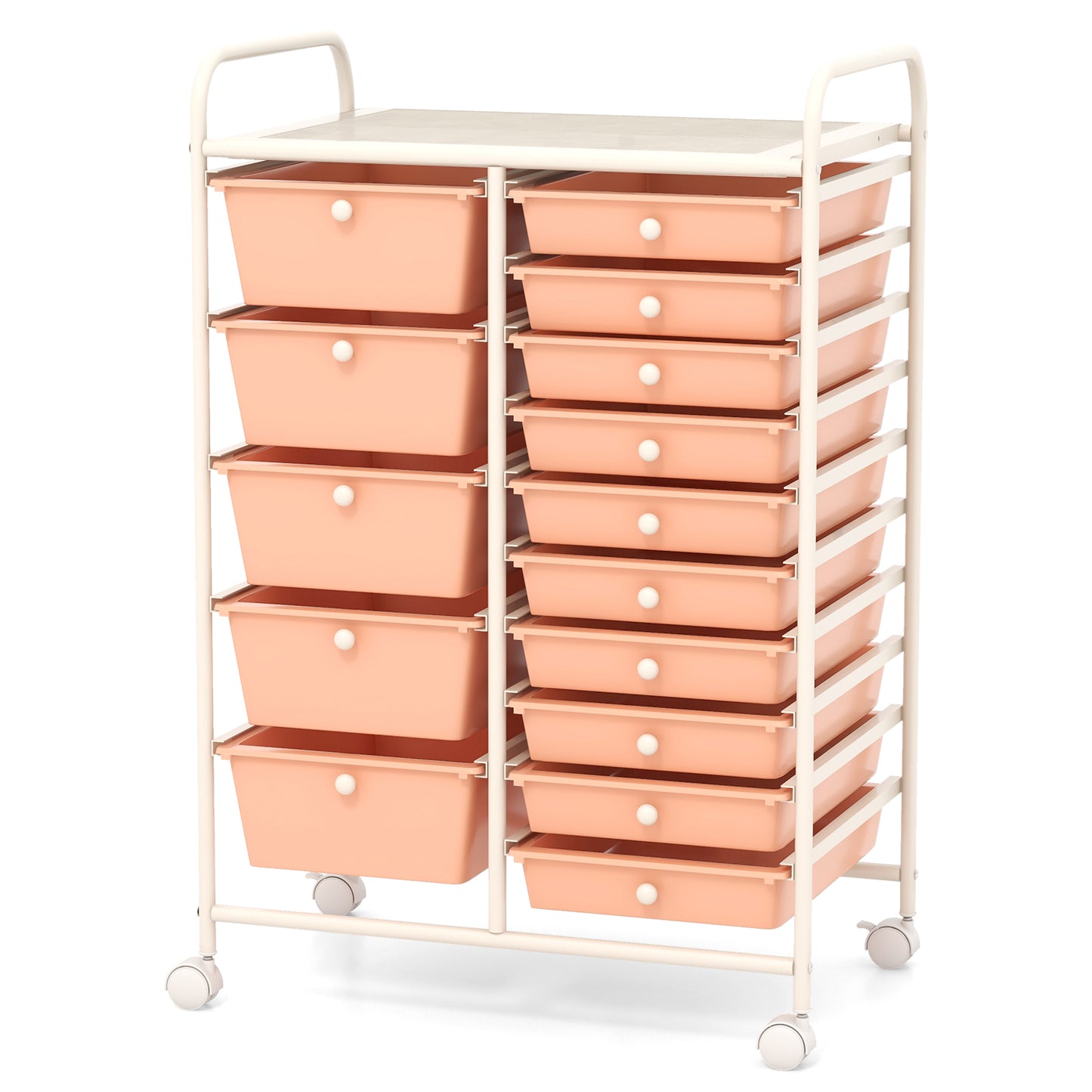 15-Drawer Utility Rolling Organizer Cart Multi-Use Storage-Peach Kids Crystal