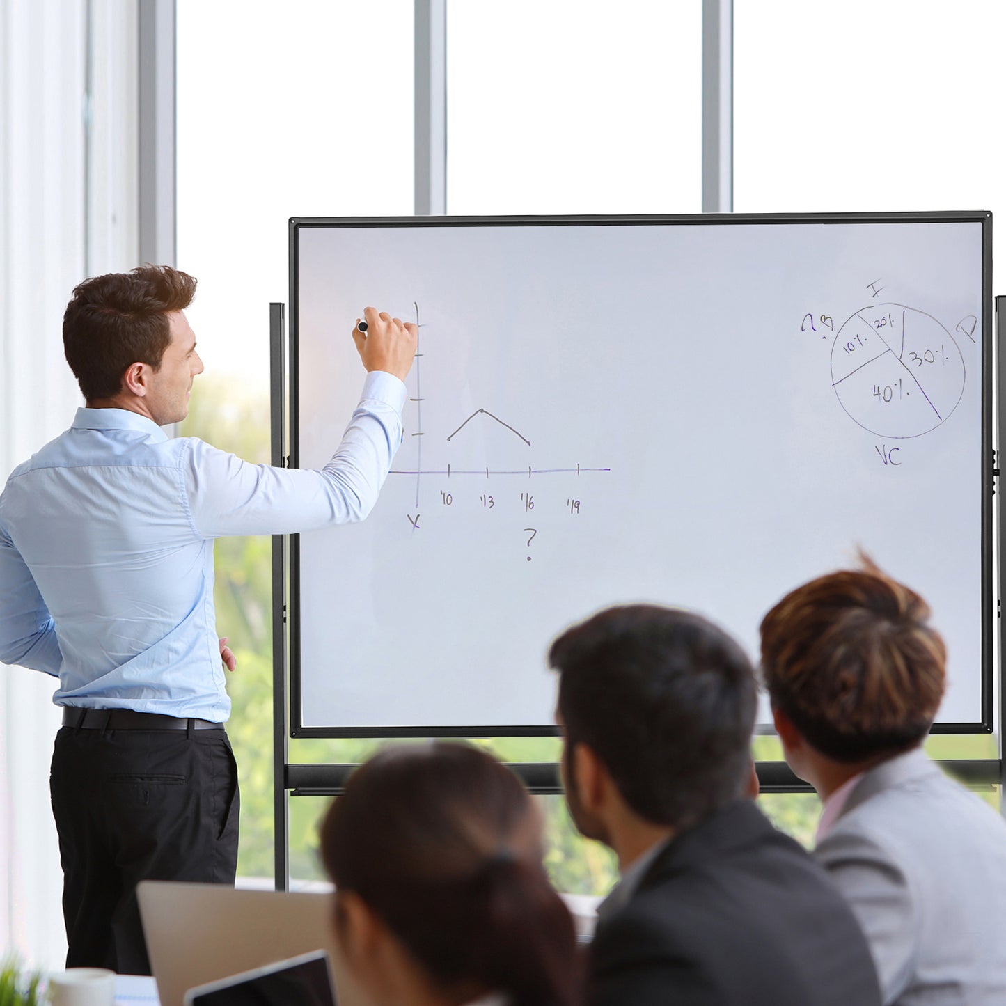 48 x 36 Inch Mobile Magnetic Double-Sided Reversible Whiteboard Height Adjust Kids Crystal