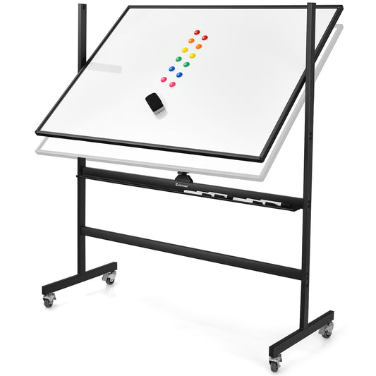 48 x 36 Inch Mobile Magnetic Double-Sided Reversible Whiteboard Height Adjust Kids Crystal