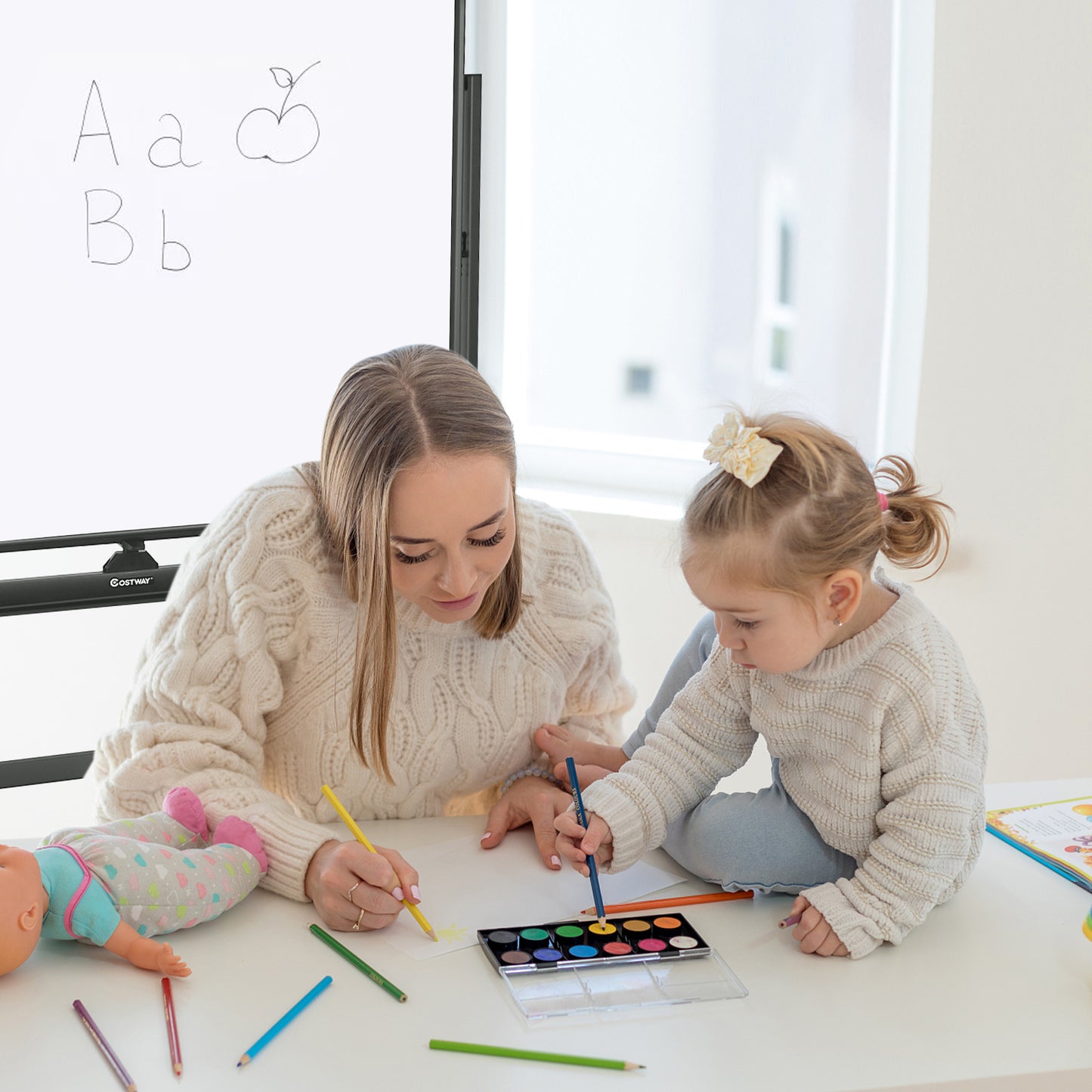 48 x 36 Inch Mobile Magnetic Double-Sided Reversible Whiteboard Height Adjust Kids Crystal