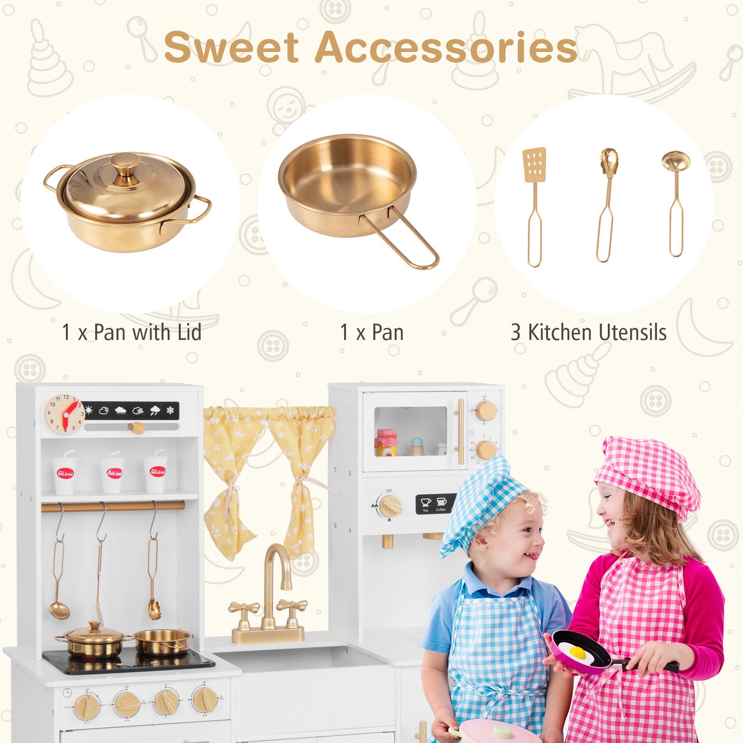 Pretend Play Kitchen for Kids with Coffee Maker-White Kids Crystal