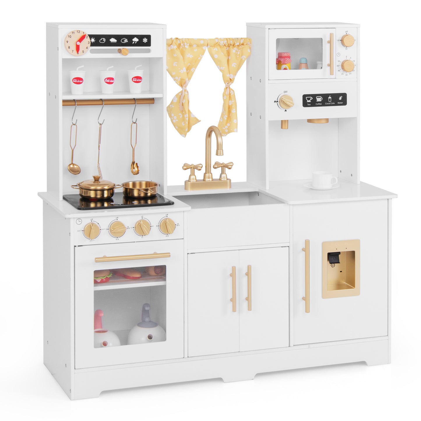 Pretend Play Kitchen for Kids with Coffee Maker-White Kids Crystal
