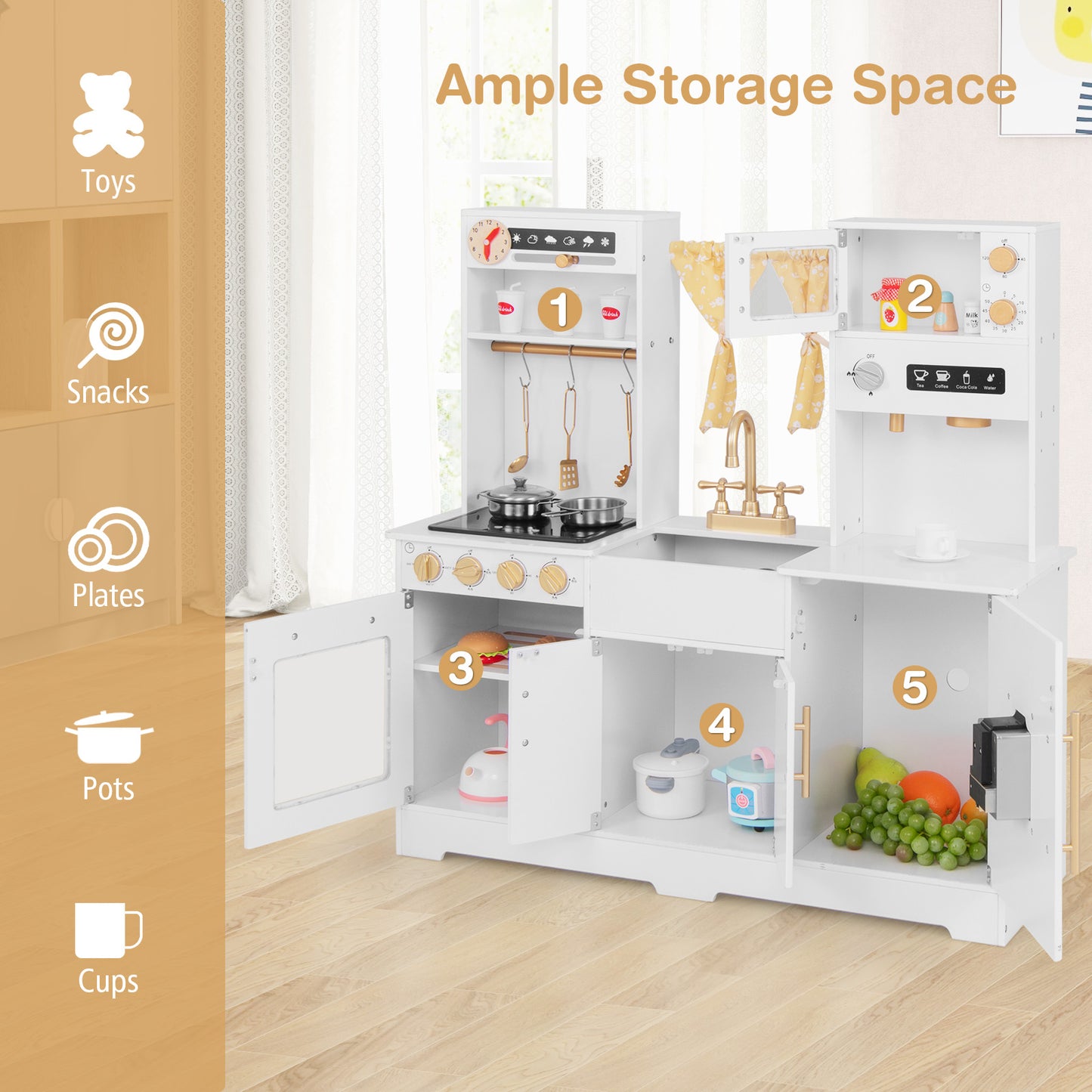 Pretend Play Kitchen for Kids with Coffee Maker-White Kids Crystal