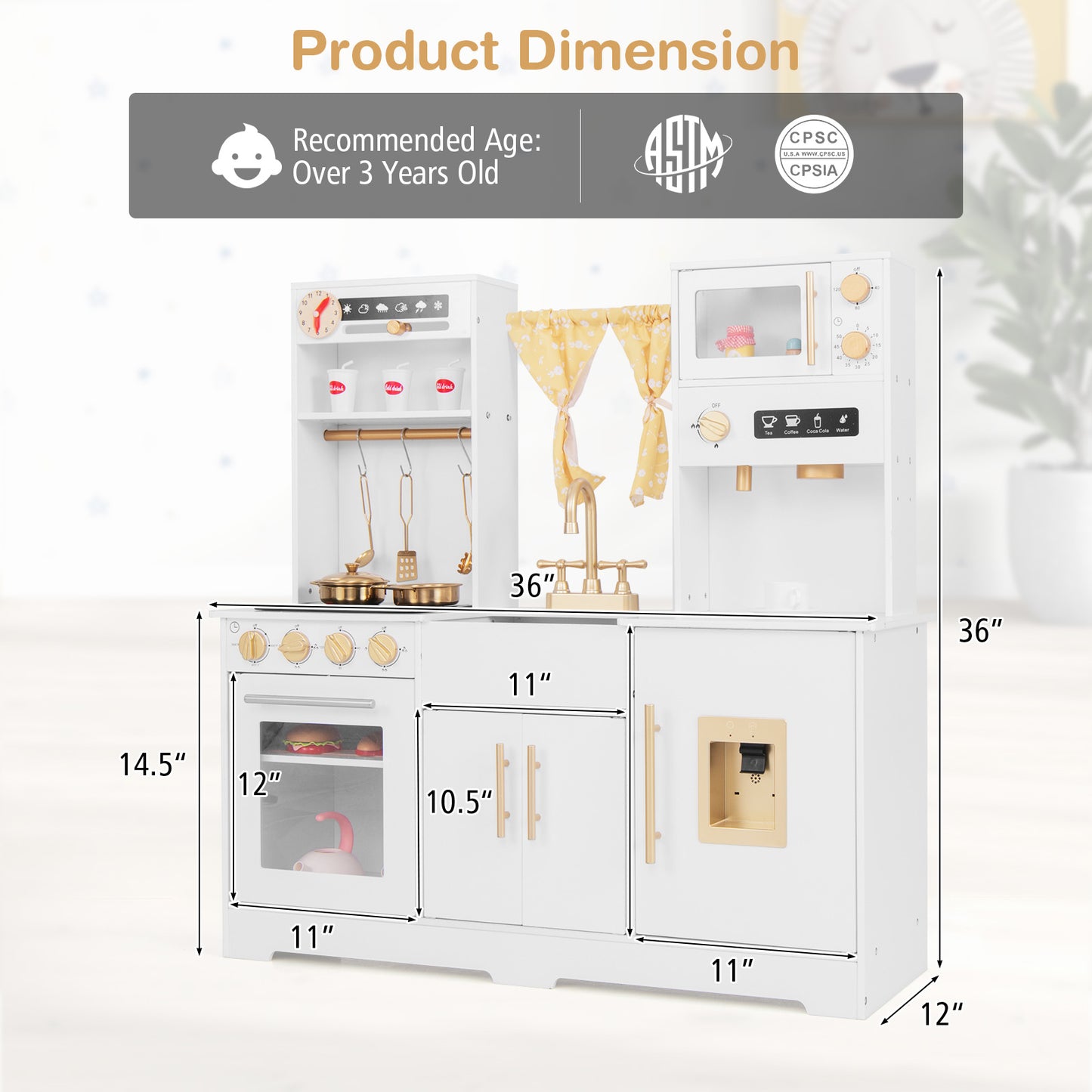 Pretend Play Kitchen for Kids with Coffee Maker-White Kids Crystal
