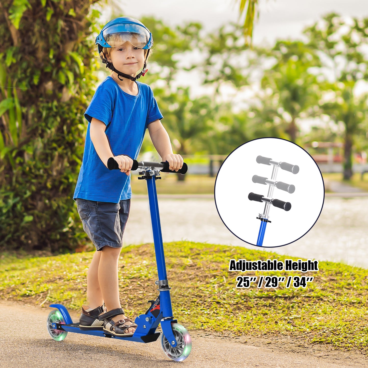 Folding Aluminum Kids Kick Scooter with LED Lights-Blue Kids Crystal