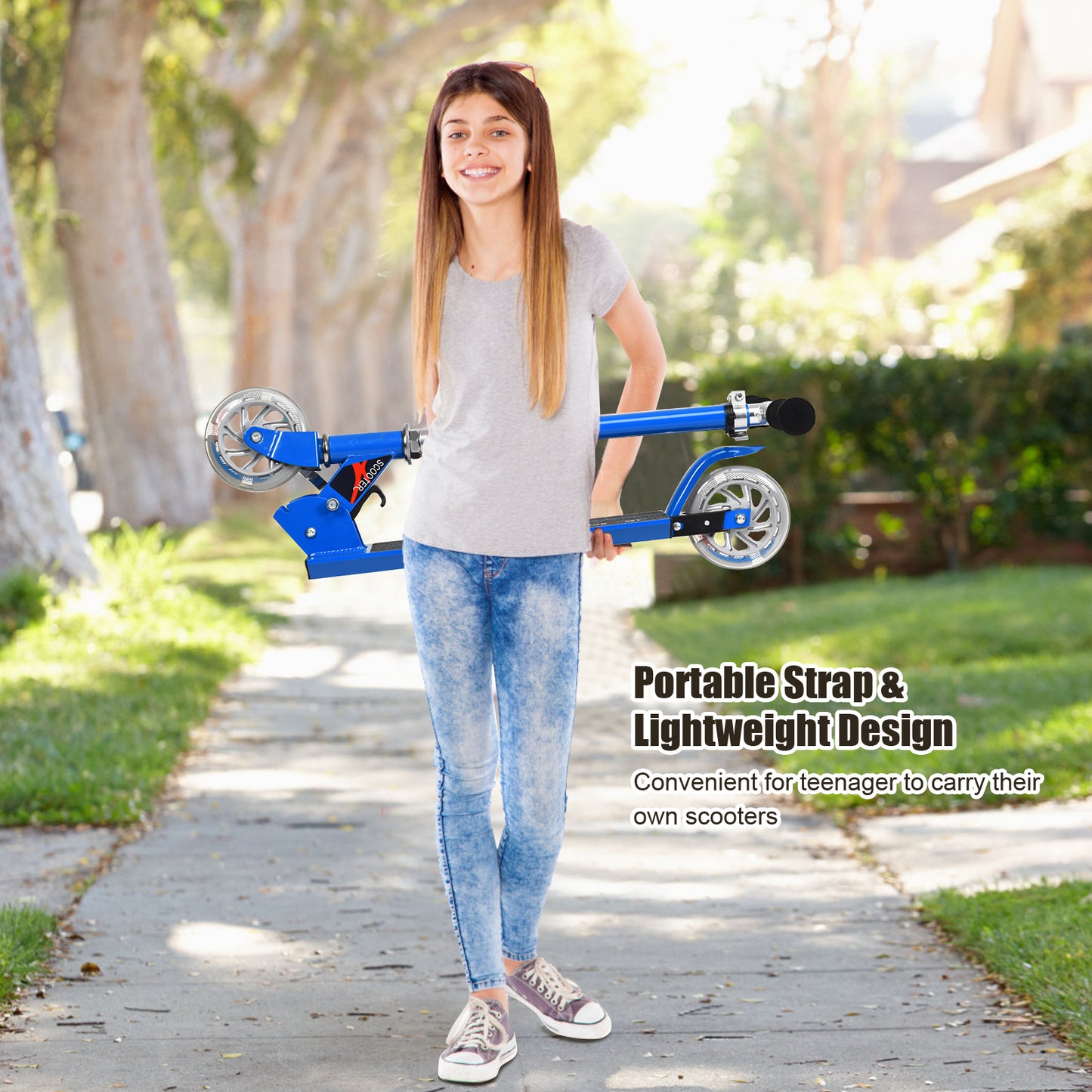 Folding Aluminum Kids Kick Scooter with LED Lights-Blue Kids Crystal