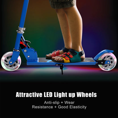 Folding Aluminum Kids Kick Scooter with LED Lights-Blue