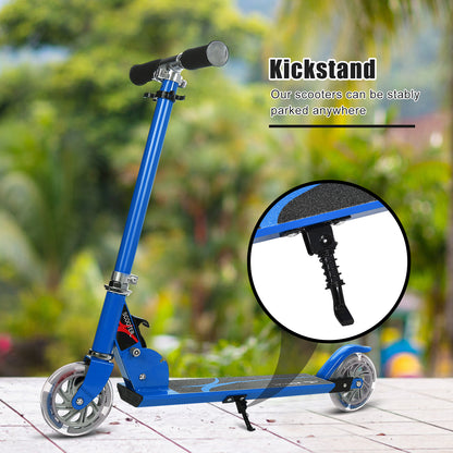 Folding Aluminum Kids Kick Scooter with LED Lights-Blue