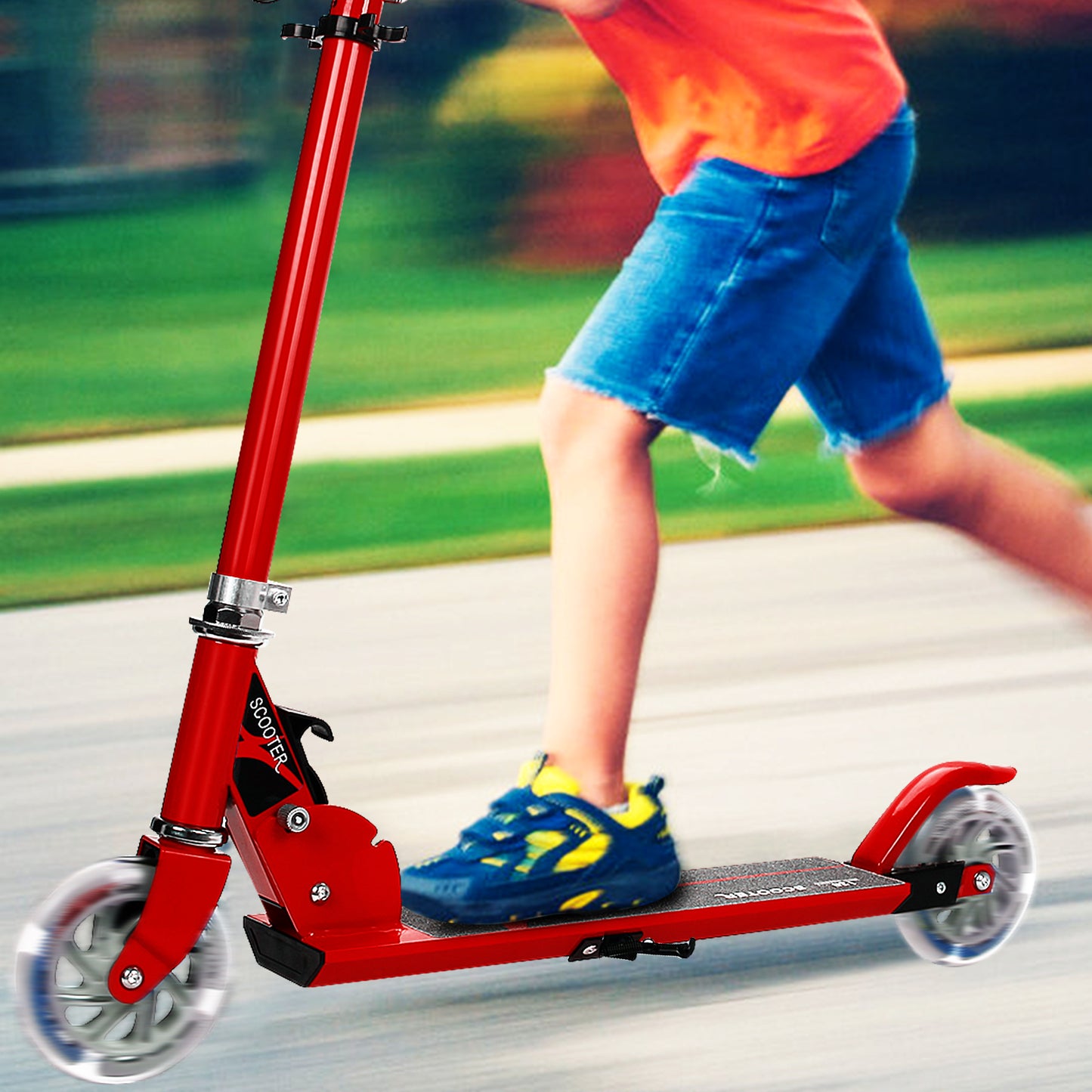 Folding Aluminum Kids Kick Scooter with LED Lights-Red Kids Crystal