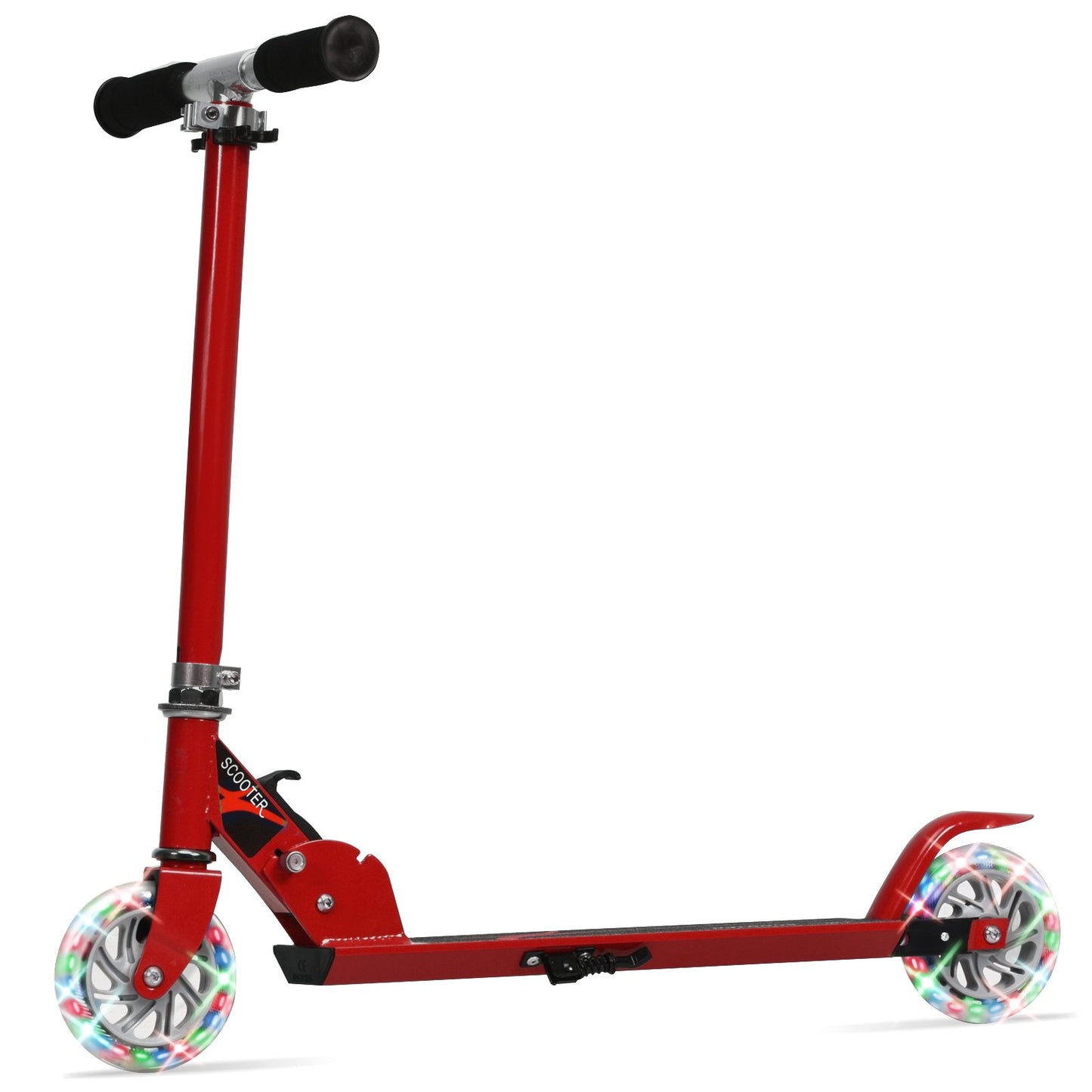 Folding Aluminum Kids Kick Scooter with LED Lights-Red Kids Crystal