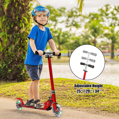 Folding Aluminum Kids Kick Scooter with LED Lights-Red