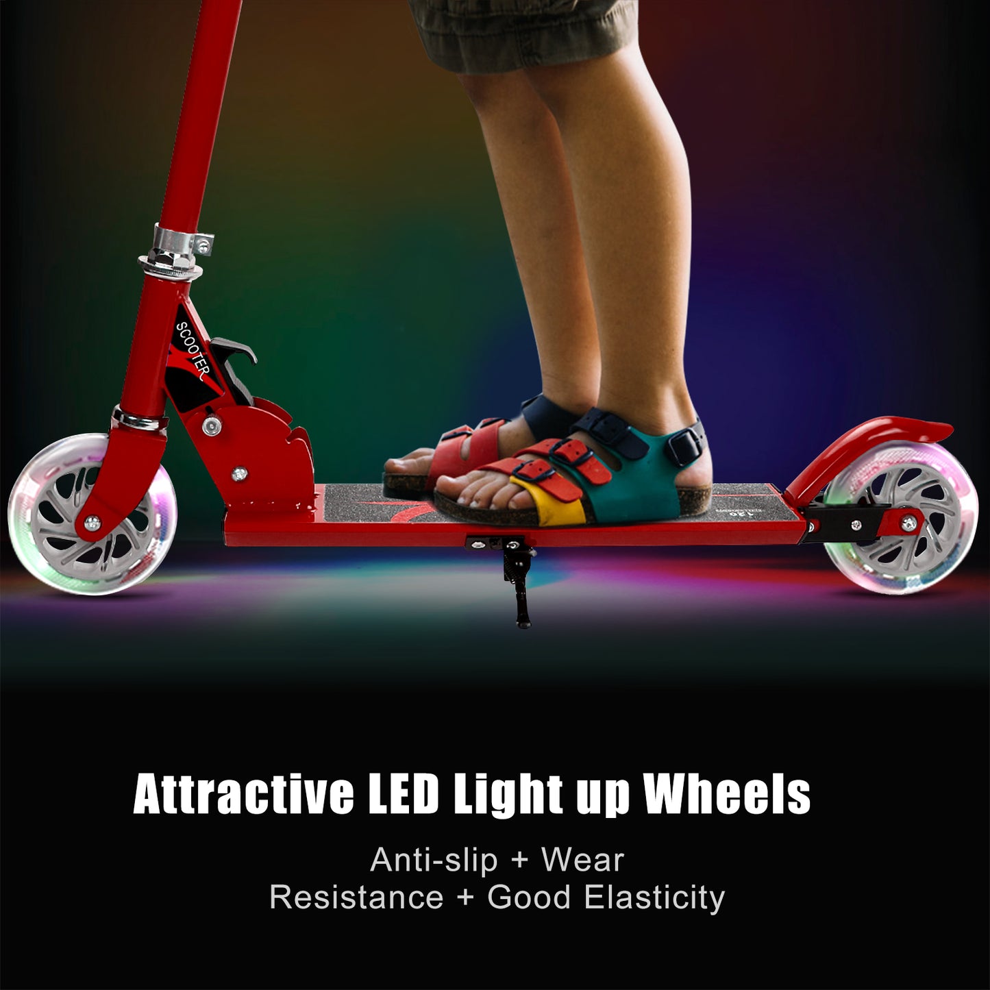 Folding Aluminum Kids Kick Scooter with LED Lights-Red Kids Crystal