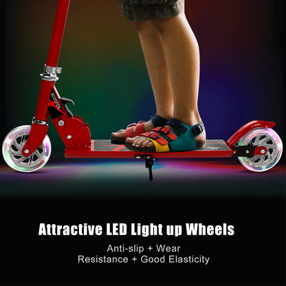 Folding Aluminum Kids Kick Scooter with LED Lights-Red