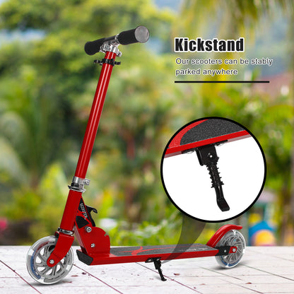 Folding Aluminum Kids Kick Scooter with LED Lights-Red